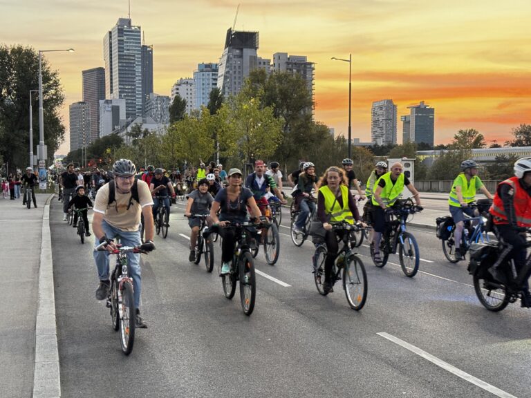 Radeln auf der Autobahn in Wien für die Verkehrswende