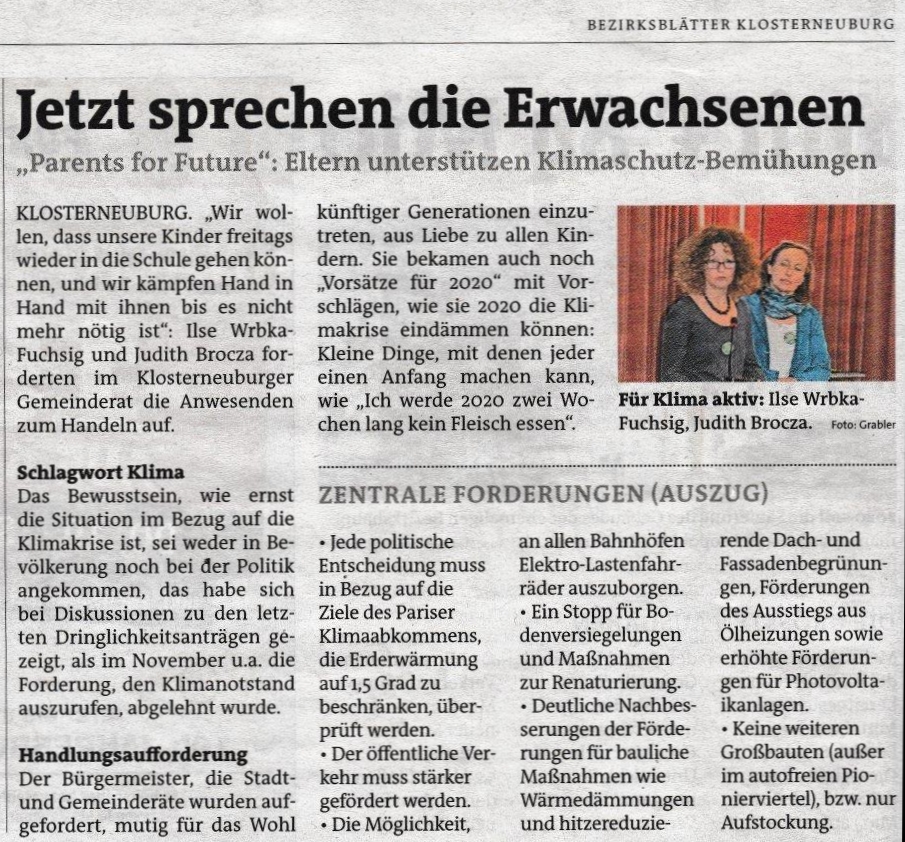 Read more about the article Bezirksblatt Klosterneuburg: Jetzt sprechen die Erwachsenen