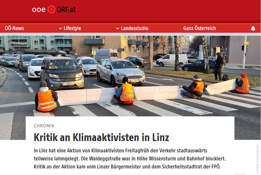 You are currently viewing Zurückweisung der Kritik an Aktionen von “Letzte Generation” durch Linzer Stadtpolitiker