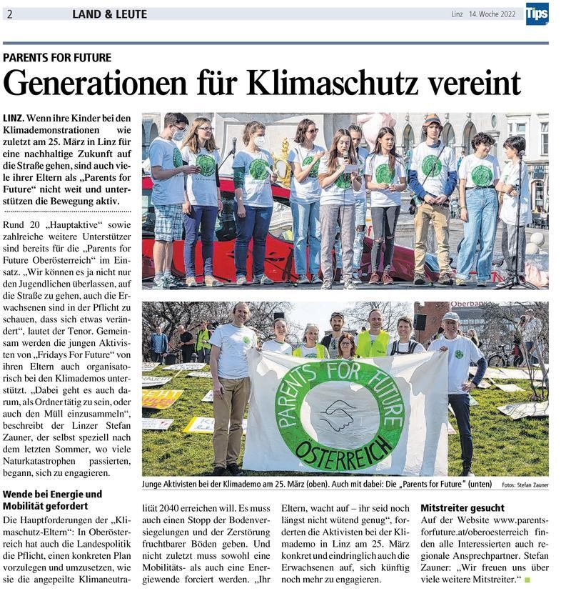 You are currently viewing Parents For Future in den Tips: Generationen für den Klimaschutz vereint