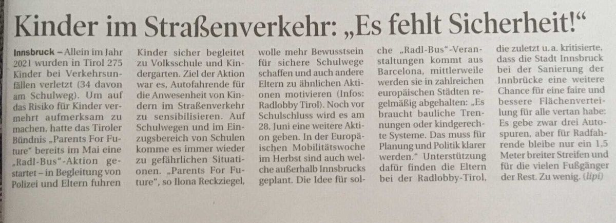 You are currently viewing Die Tiroler Tageszeitung berichtet über die Radl-Bus-Aktion